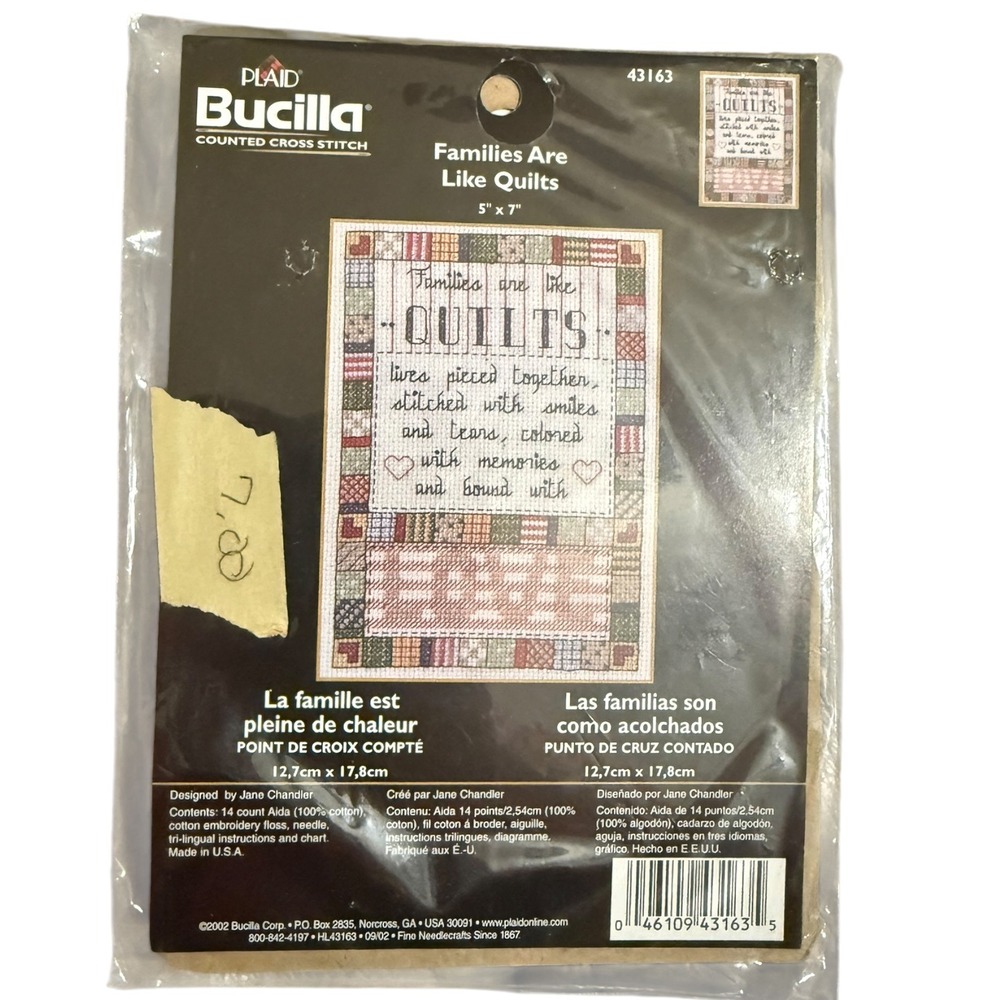 Bucilla Families Are Like Quilts Counted Cross Stitch Kit 43163 Vintage 2002 5x7